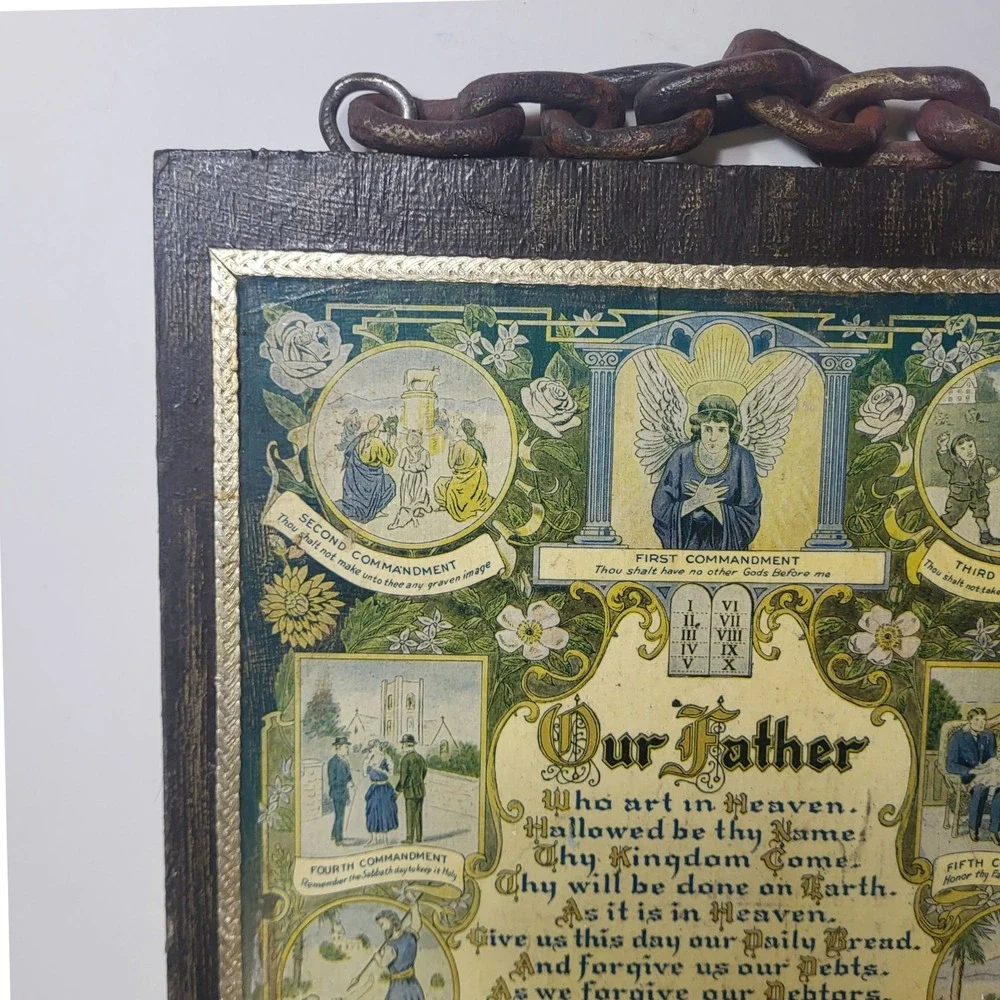 Vintage 1925 Wilson Chemical Co Tyrone PA Lords Prayer Ten Commandments Plaque